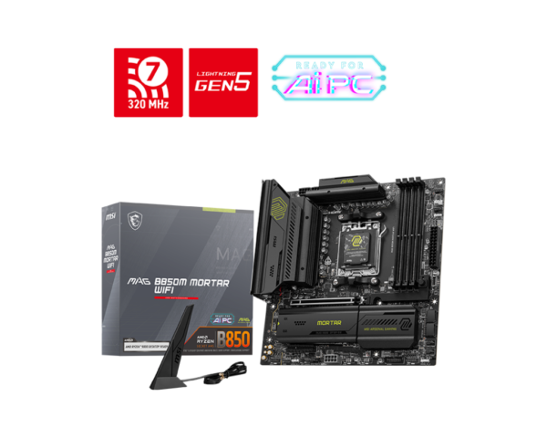MSI MAG B850M Mortar WiFi Motherboard, ATX -- Supports AMD Ryzen 9000 / 8000 / 7000 Processors, Socket AM5 -- DDR5