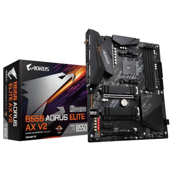 GIGABYTE AMD B550 AORUS Elite AX V2 Motherboard with 12+2 Phases Digital Twin Power Design, Enlarged Surface Heatsinks, Dual PCIe 4.0/3.0 x4 M.2 with Dual Thermal Guards, Front USB Type-C