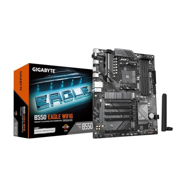 GIGABYTE B550 Eagle WiFi6 ATX Motherboard – AMD AM4, DDR4 128GB, Dual M.2, PCIe 4.0, USB 3.2, RGB Fusion, Q-Flash Plus
