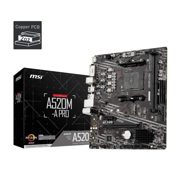 MSI A520M-A PRO Gaming Motherboard, mATX -- Supports AMD Ryzen 5000 / 3000 Series, 5000 / 4000 / 3000 G-Series, processors, Socket AM4 -- DDR4