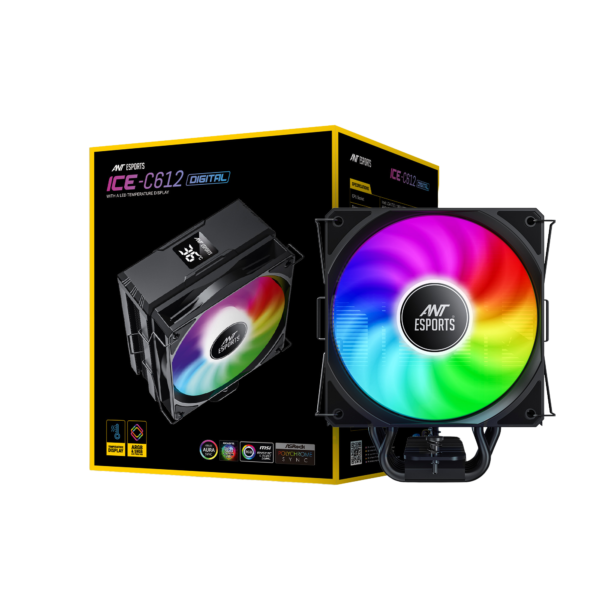 Ant Esports ICE- C612 Digital Single Tower 120mm ARGB Air Cooler with Temperature Display