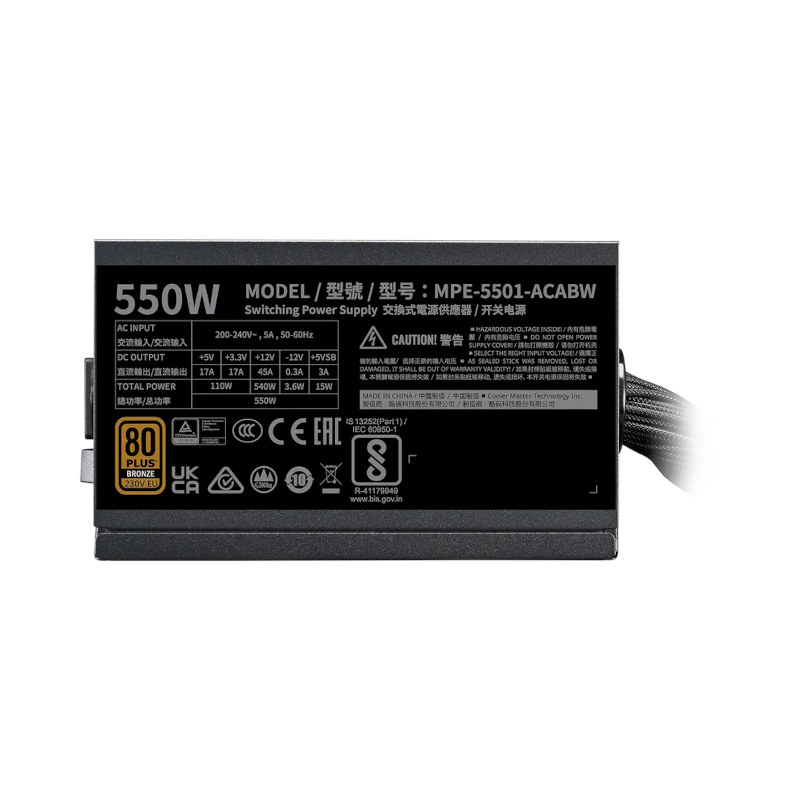 Cooler Master MWE Bronze 550 V3 230V 550W 80 Plus Bronze Power Supply