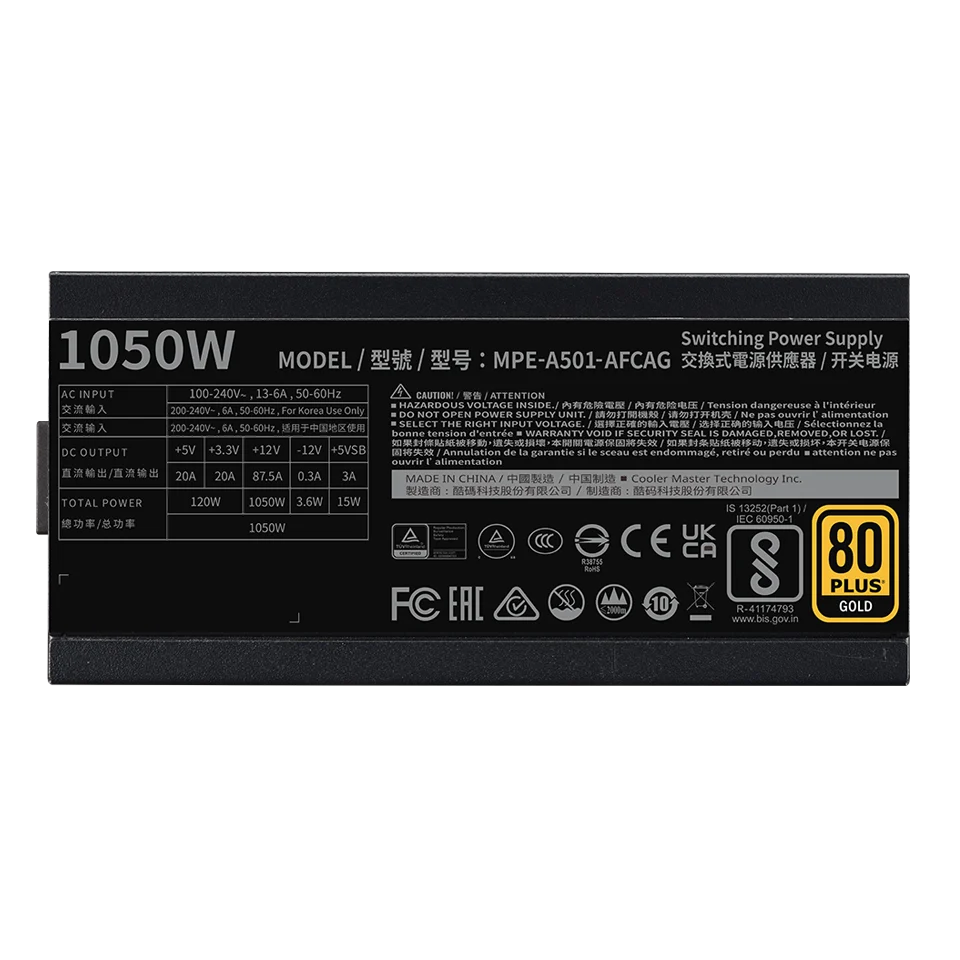 Cooler Master MWE Gold 1050 V2 ATX 3.1 Full Modular 1050W 80 Plus Gold Power Supply